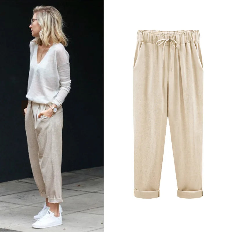 Elastic Mid Waist Ankle Length Pant