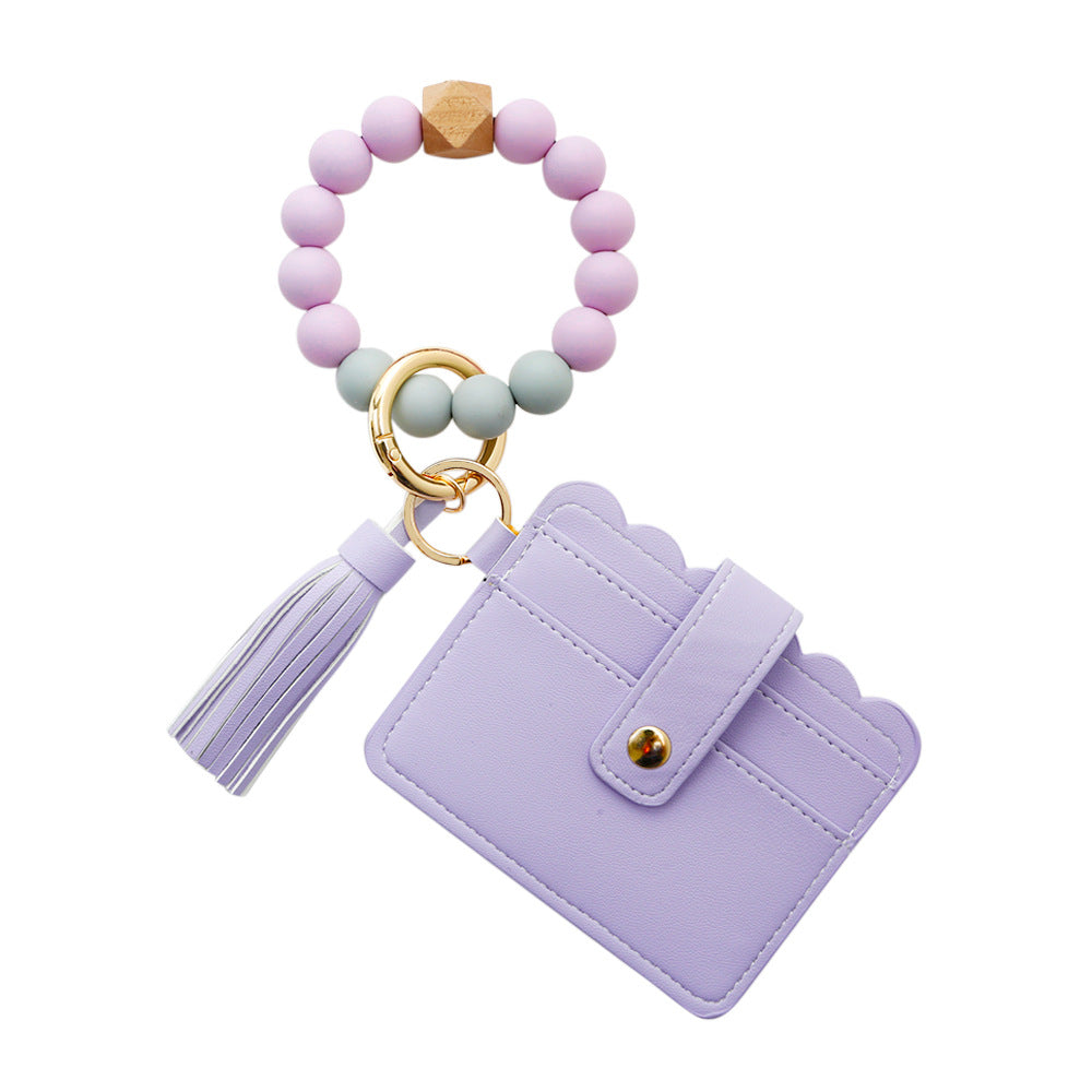 PU Tassel Card Case Silicone Bracelet Key Ring