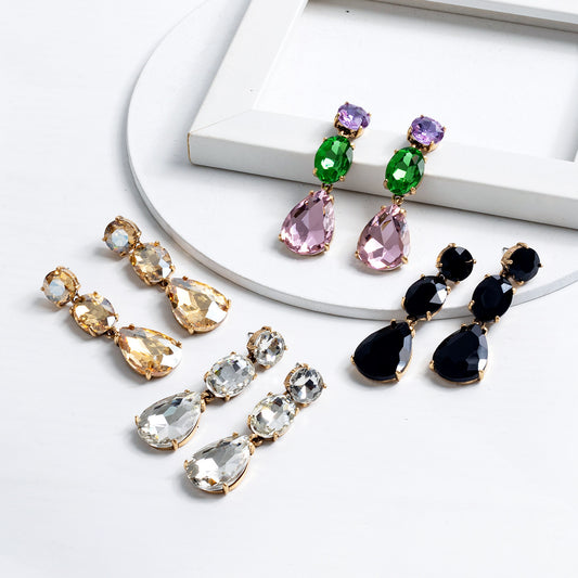 Crystal Alloy Inlaid Color Diamond Earrings