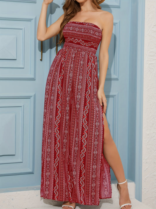 Women's Sexy Strapless Party Slit Jumpsuit - Elegant