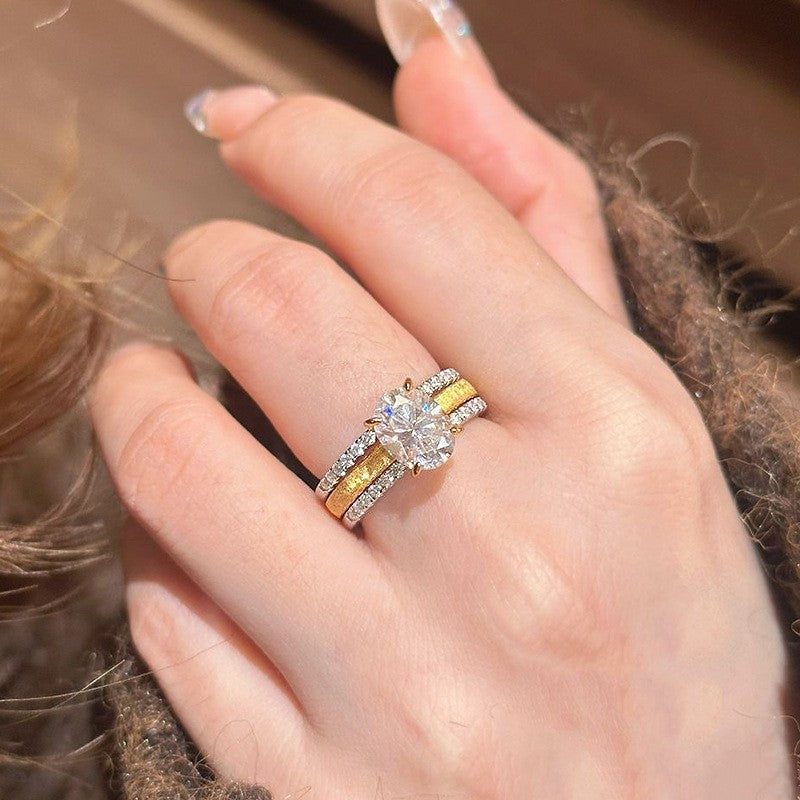 Brushed Row Diamond Ring Light Luxury One Two-in-one