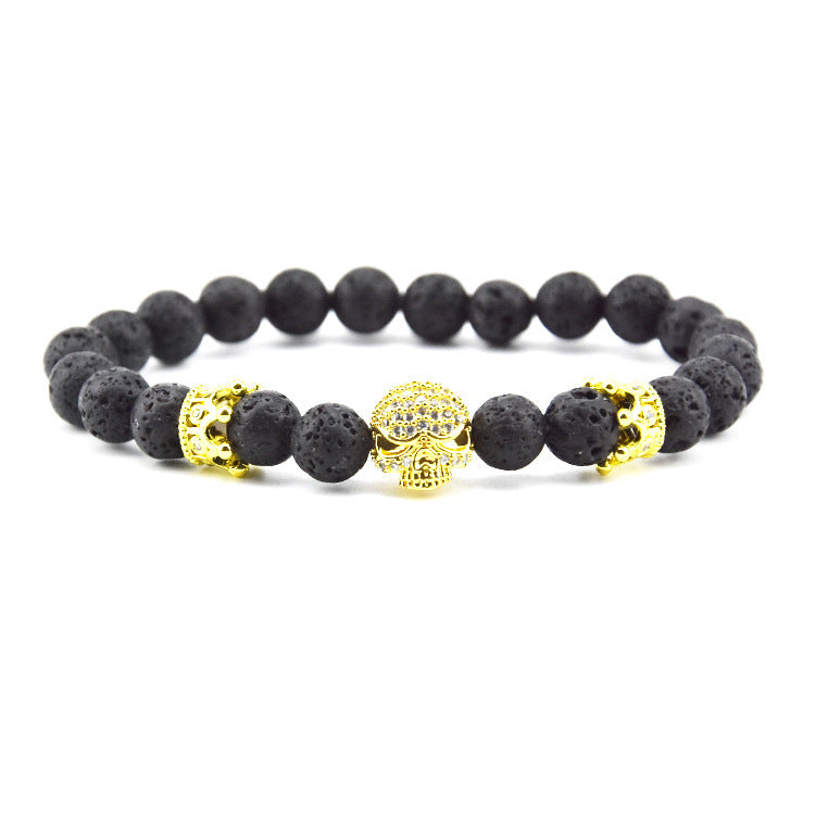 Design Volcanic Rock Beaded Crown Zircon Bracelet