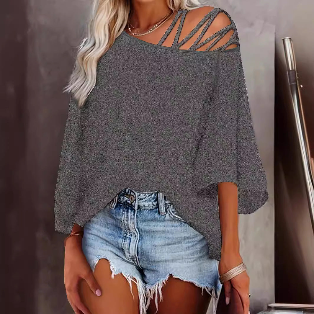 Women's Summer Off-the-shoulder Solid Color Loose Top