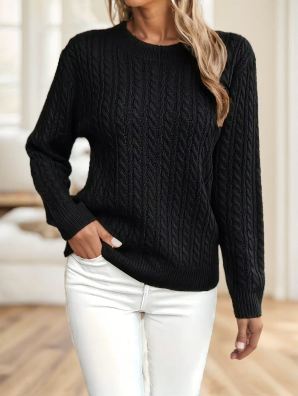 Solid Color Crew Neck Pullover Sweater