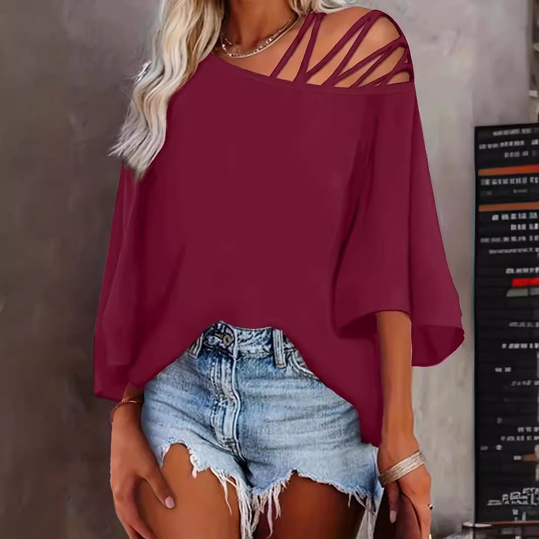 Women's Summer Off-the-shoulder Solid Color Loose Top