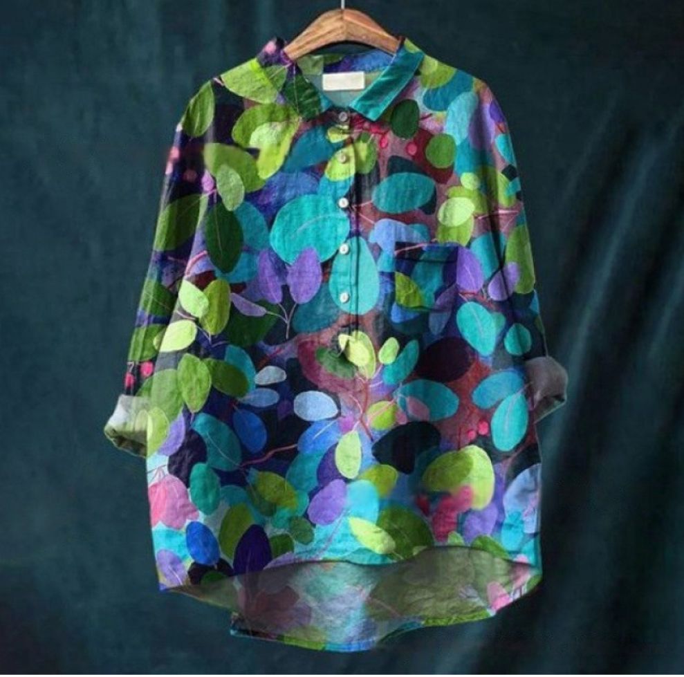 New Leisure Vacation Animal Print Hawaiian Long Sleeved Shirt